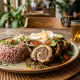 Nasi Merah Organik & Kambing Berempah Gulung